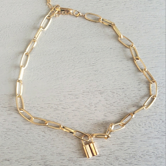 Free People Jewelry - 14k Gold Plated Lock Pendant Necklace